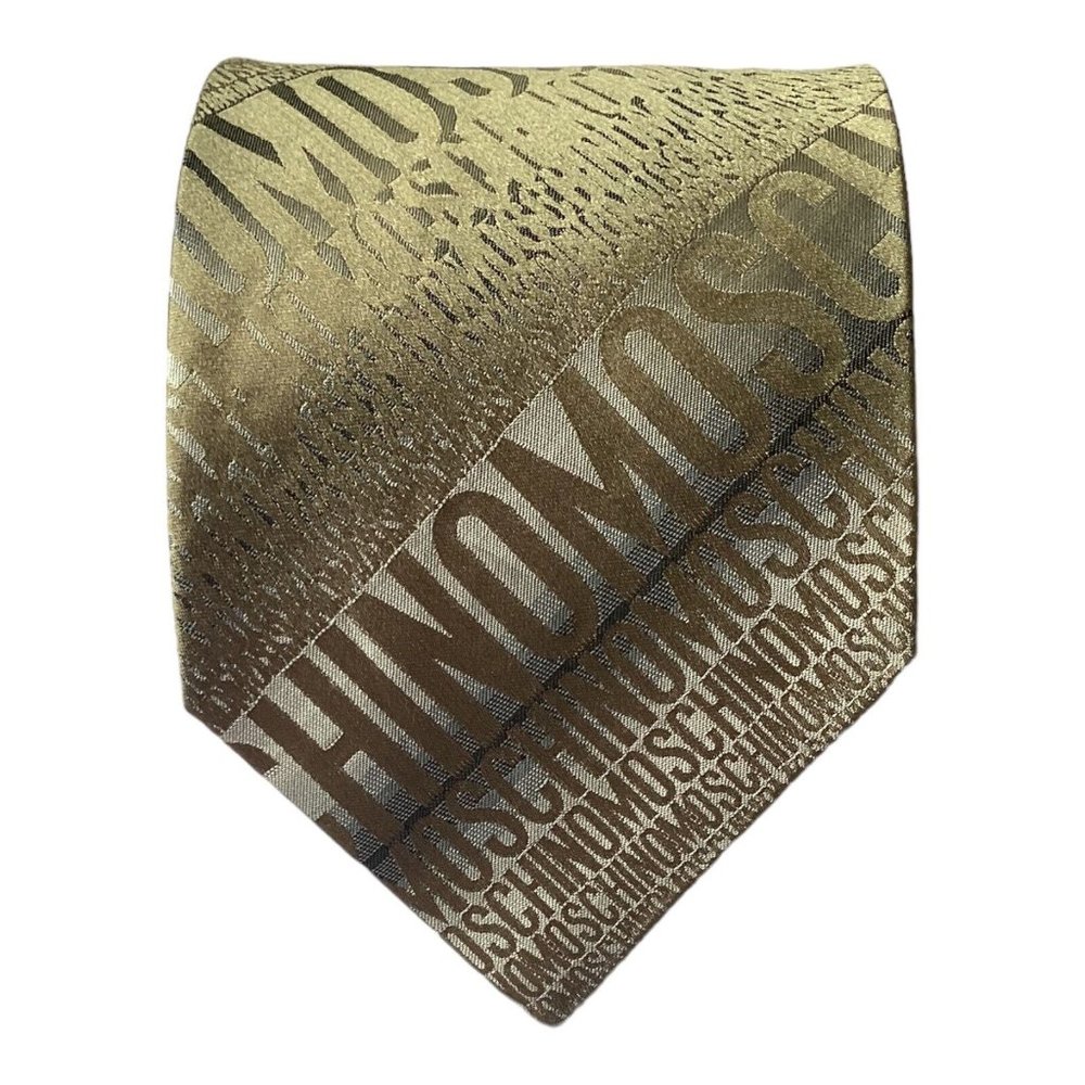 MOSCHINO Green Monogrammed Silk Tie Made In Italy 59"-3.9" EX COND